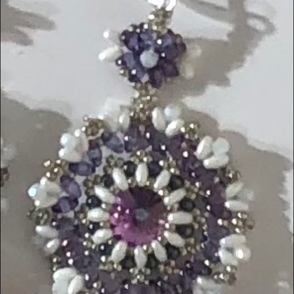 Purple and White Dangle Earrings - Picture 7 of 7